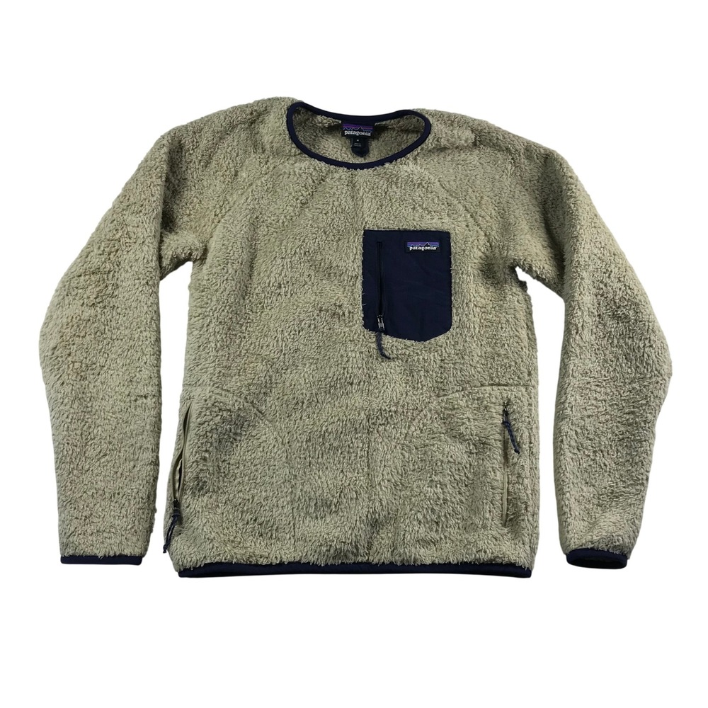 Patagonia Los Gatos Crew Fleece Pullover Mens Medium Beige Navy 25895 Khaki